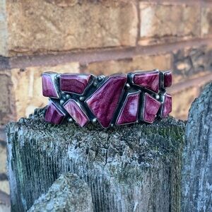 Sterling silver purple spiny oyster bracelet 925 western boho jewelry